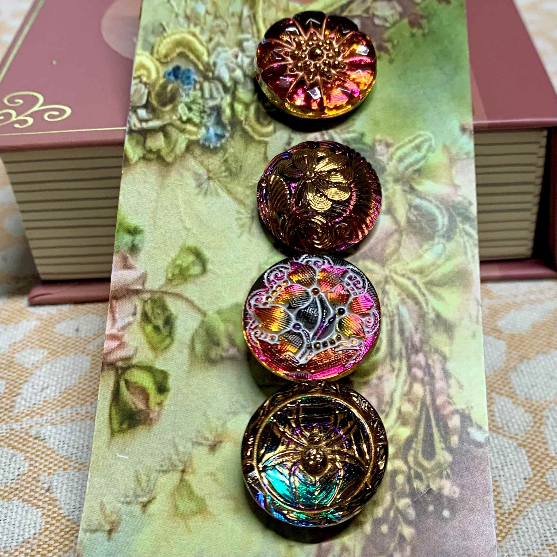 Czech Glass Buttons x 4 (code 455) - Czech glass Buttons at Morpeth Antique Centre Hunter Valley NSW