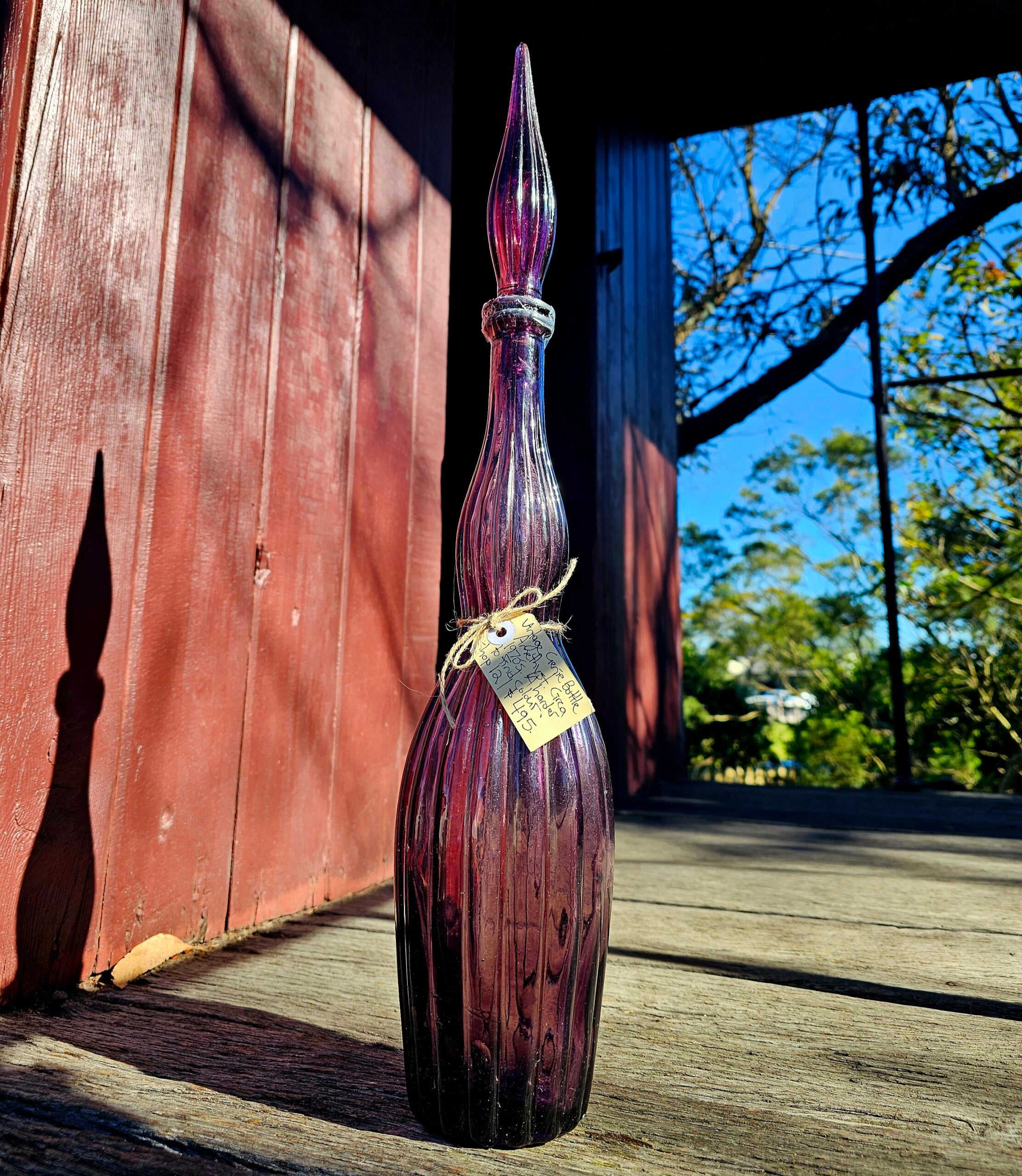 Vintage Genie Bottle - Amethyst - morpeth antique centre hunter valley vintage genie bottle ribbed wax drip amethyst glass stopper
