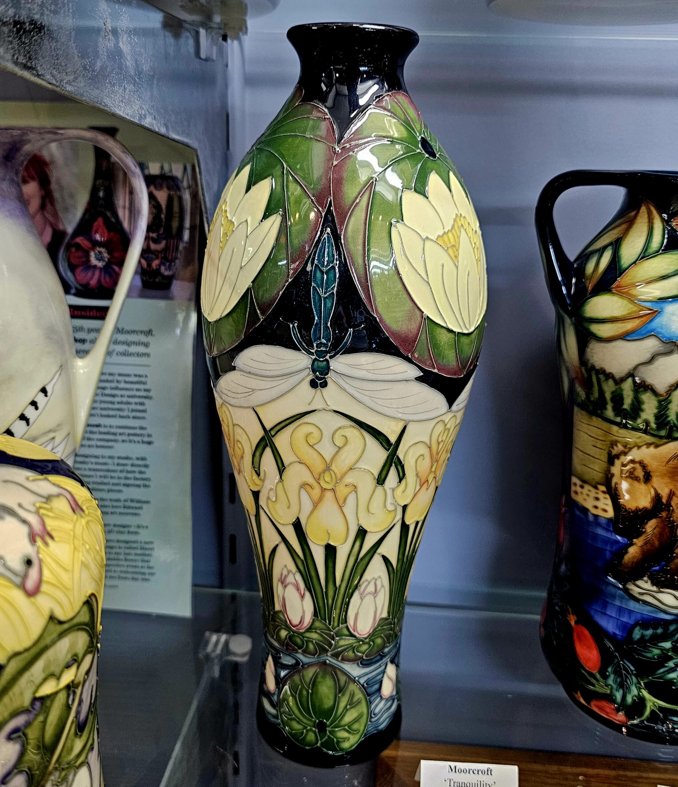 Moorcroft Pottery Vase - Tranquility - morpeth antique centre hunter valley region moorcroft pottery england stoke on trent ceramics pottery william walter rachel bishop vivki lovett tranquility dragonfly art nouveau