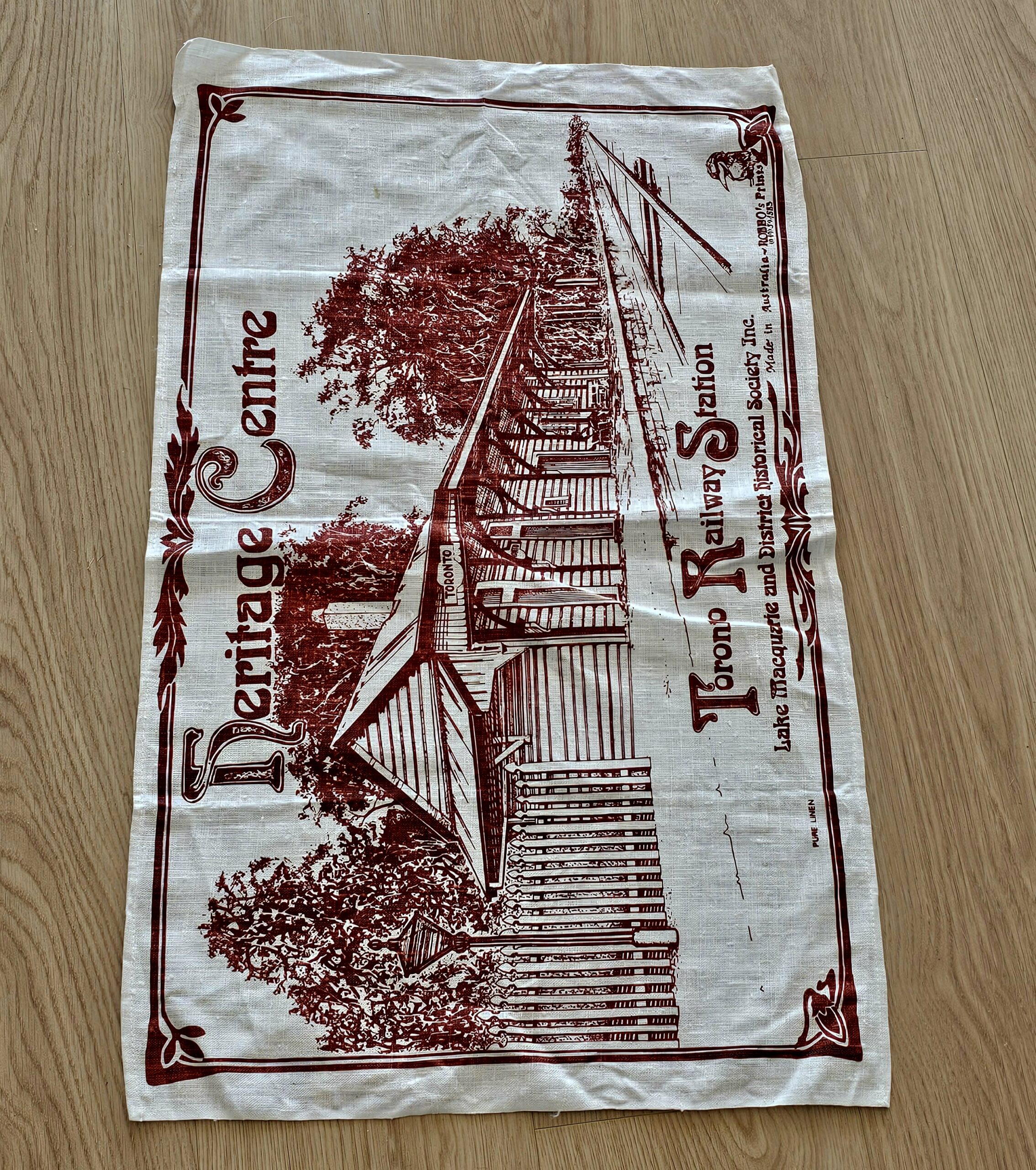 Teatowel - Toronto Railway Station - morpeth antique centre hunter valley region vintage tea towel linen cotton roadtrip towns villages international toronto railway heritage station