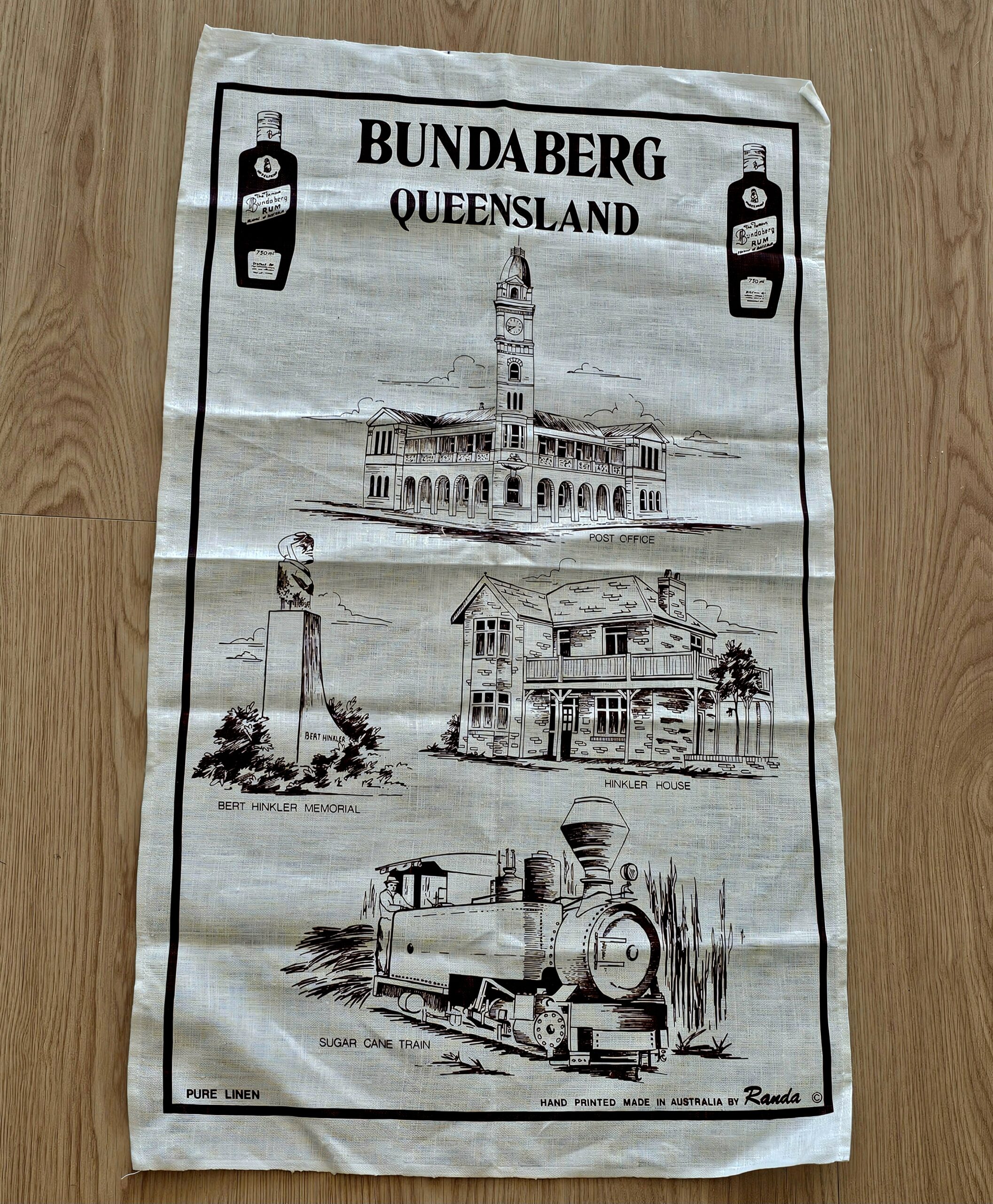 Teartowel - Bundaberg, QLD - morpeth antique centre hunter valley region vintage tea towel linen cotton roadtrip towns villages international bundaberg queensland rum