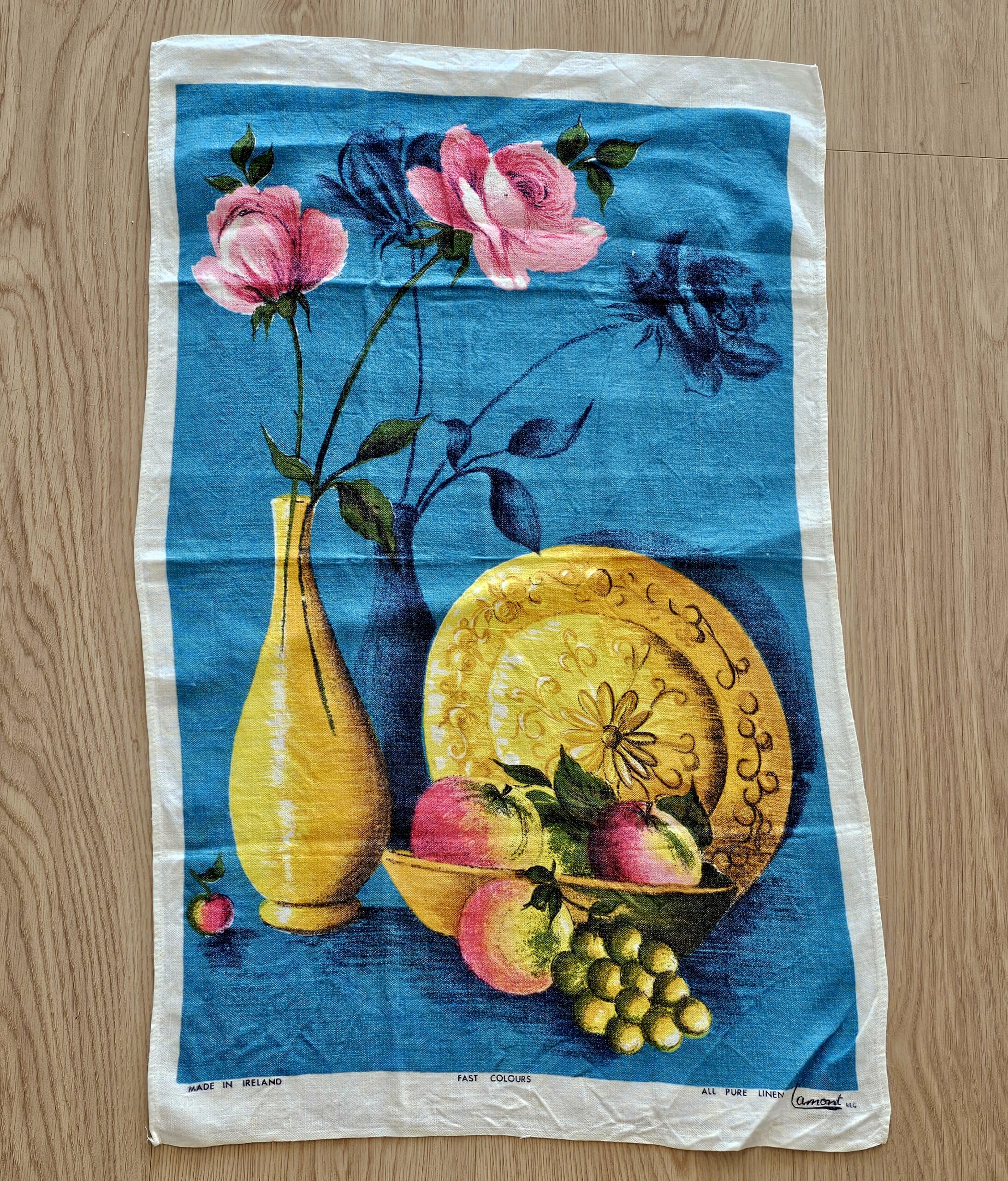Teatowel - Still Life Platter with Fruit - morpeth antique centre hunter valley region vintage tea towel linen cotton roadtrip towns villages international platter fruit vase