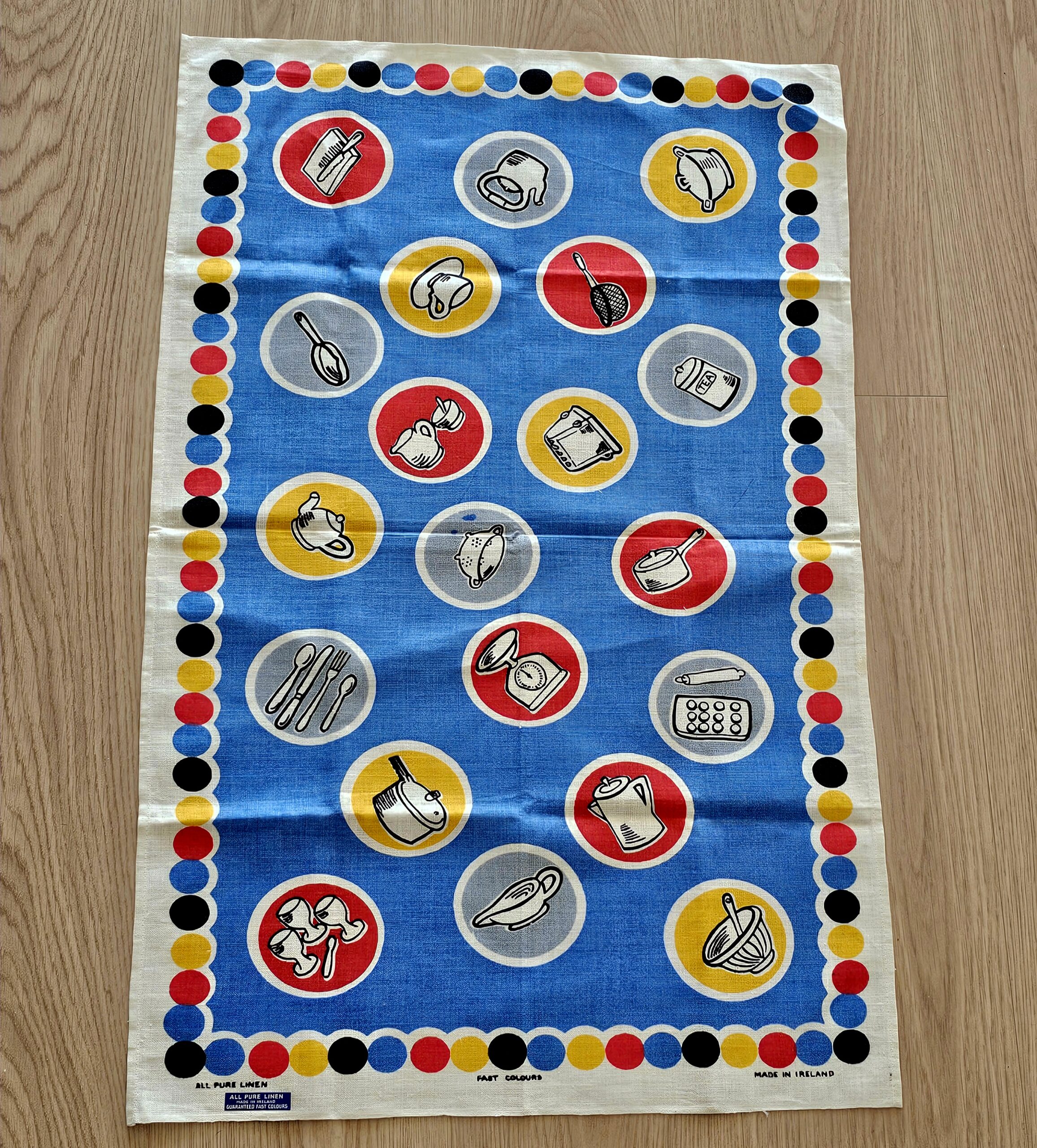 Teatowel - Kitchen Utensils Blue - morpeth antique centre hunter valley region vintage tea towel linen cotton roadtrip towns villages international kitchen utensils blue