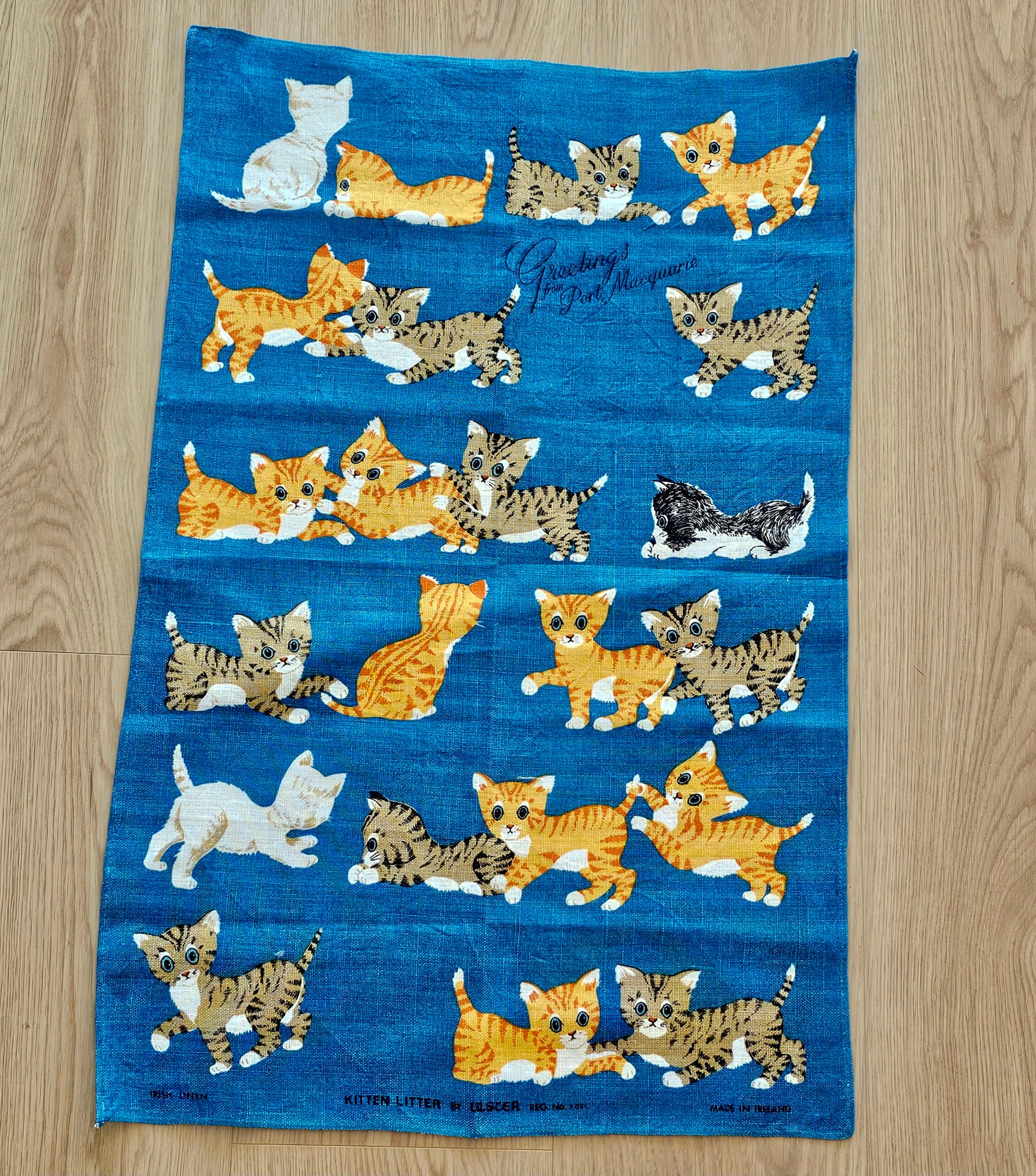 Teatowel - Port Macquarie (Kittens) - morpeth antique centre hunter valley region vintage tea towel linen cotton roadtrip towns villages international kitten litter