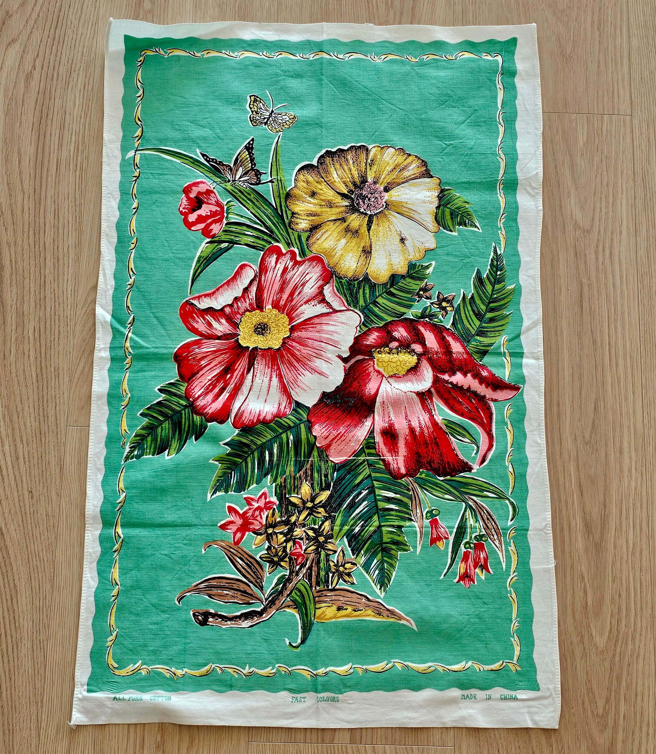 Teatowel - Spring Butterfly - morpeth antique centre hunter valley region vintage tea towel linen cotton roadtrip towns villages international butterfly spring poppy flower