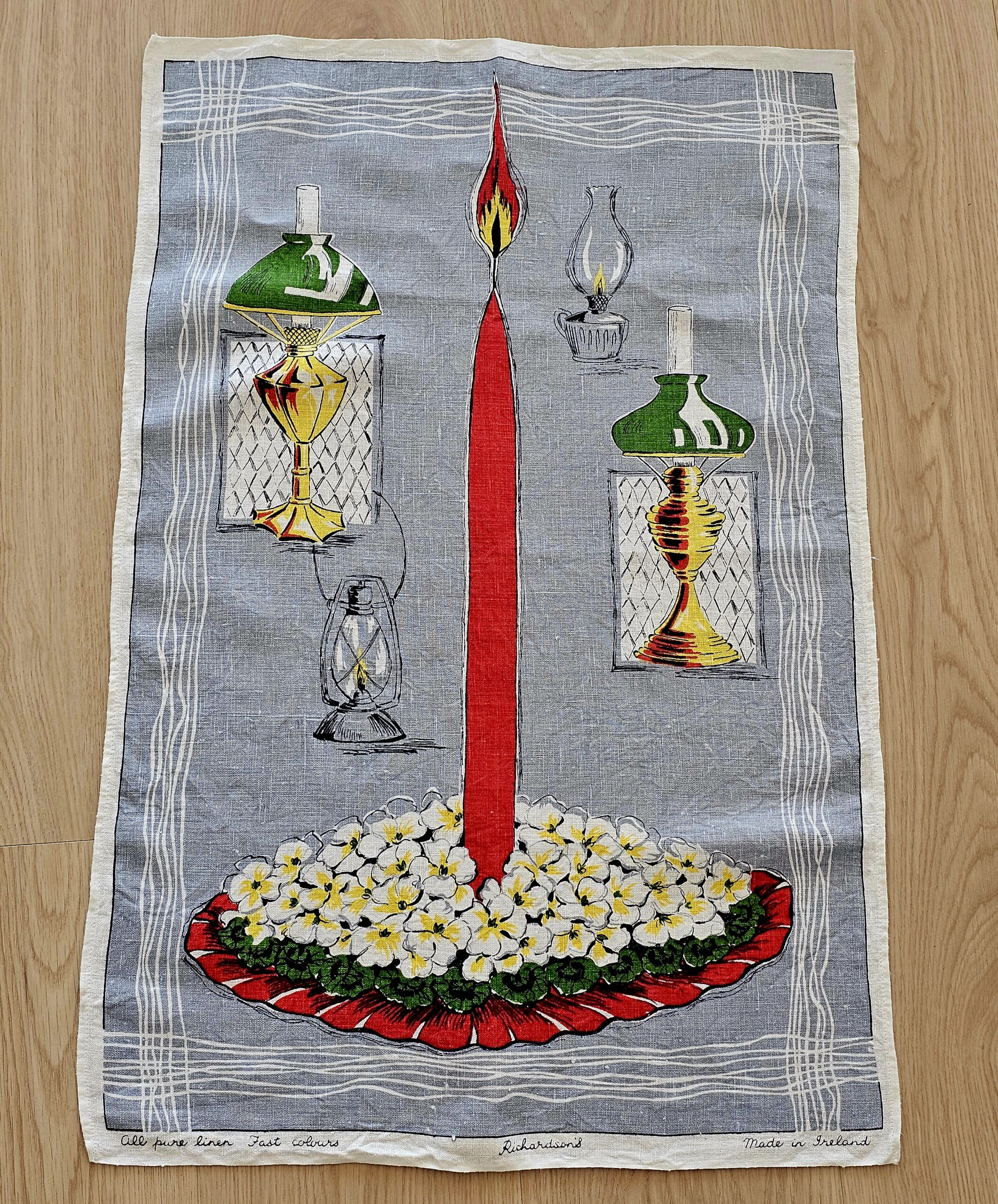 Teatowel - Lamp Light - morpeth antique centre hunter valley region vintage tea towel linen cotton roadtrip towns villages international lamp light