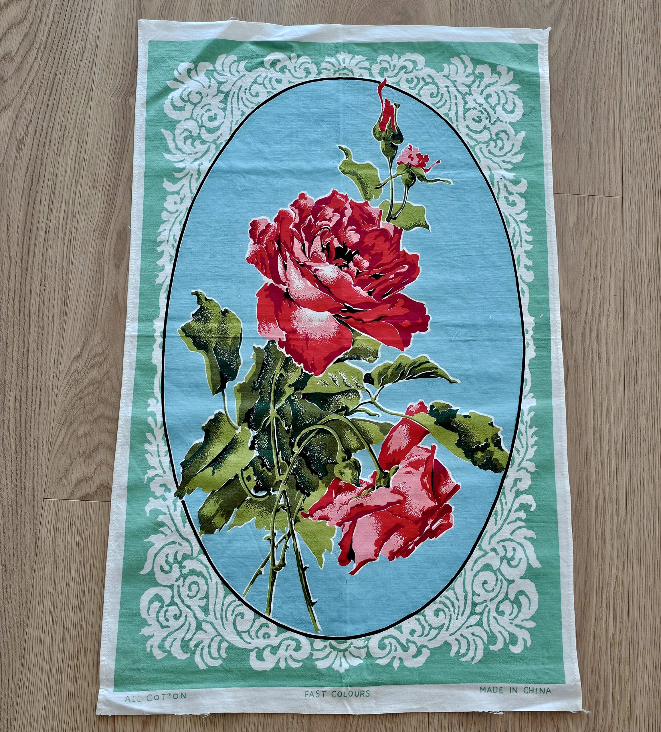 Teatowel - Rose Portrait - morpeth antique centre hunter valley region vintage tea towel linen cotton roadtrip towns villages international portrait of a rose