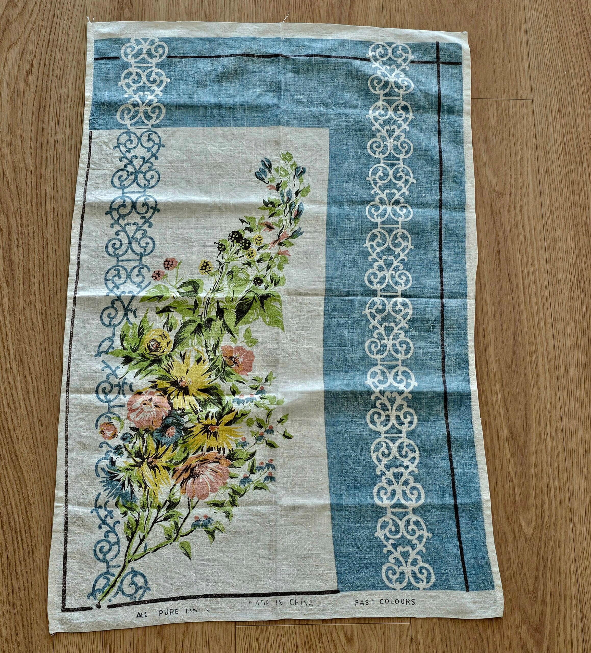 Teatowel - Pastel Bouquet - morpeth antique centre hunter valley region vintage tea towel linen cotton roadtrip towns villages international pastel; floral bouquet