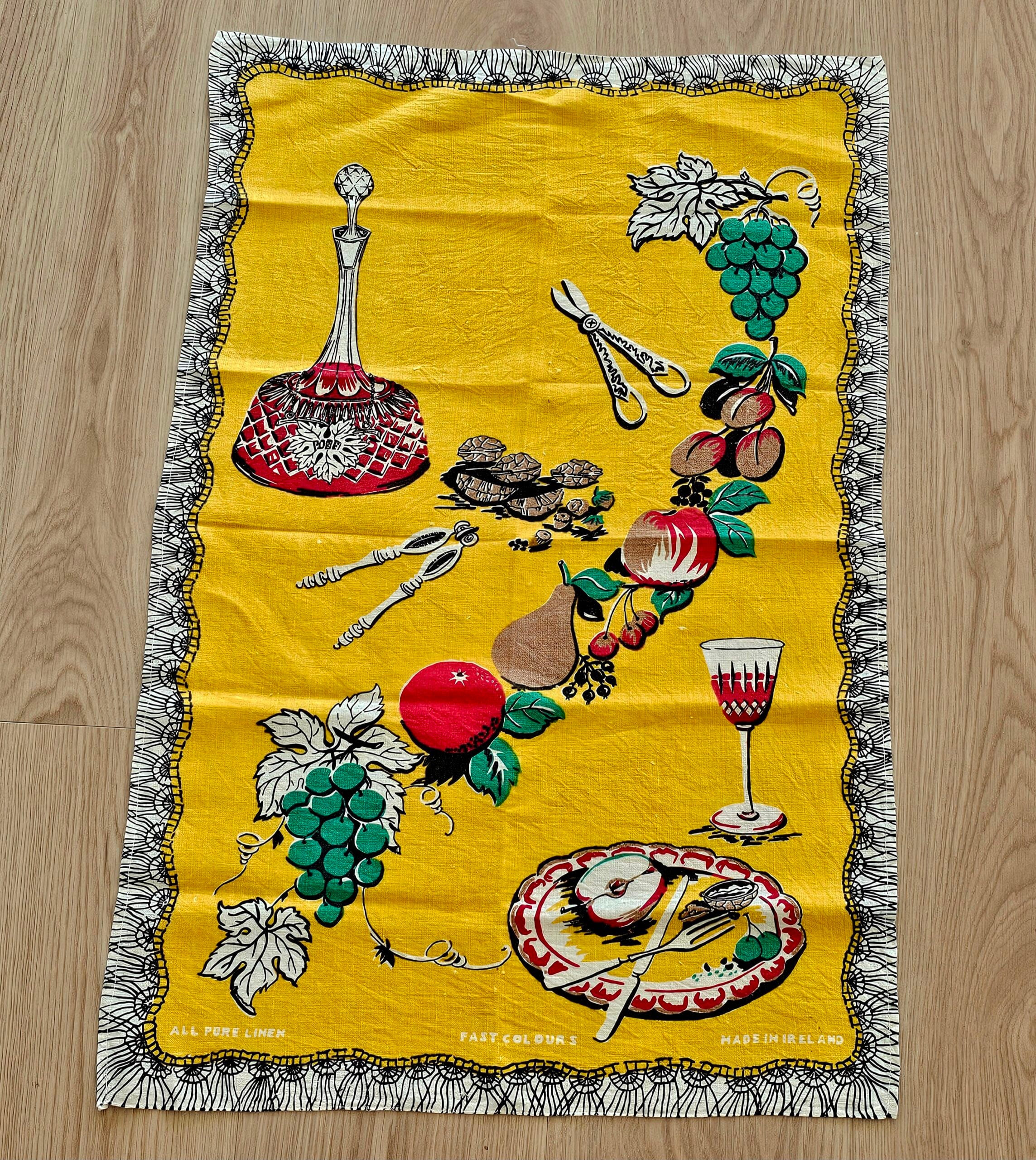 Teatowel - After Dinner Yellow - morpeth antique centre hunter valley region vintage tea towel linen cotton roadtrip towns villages international after dinner yellow