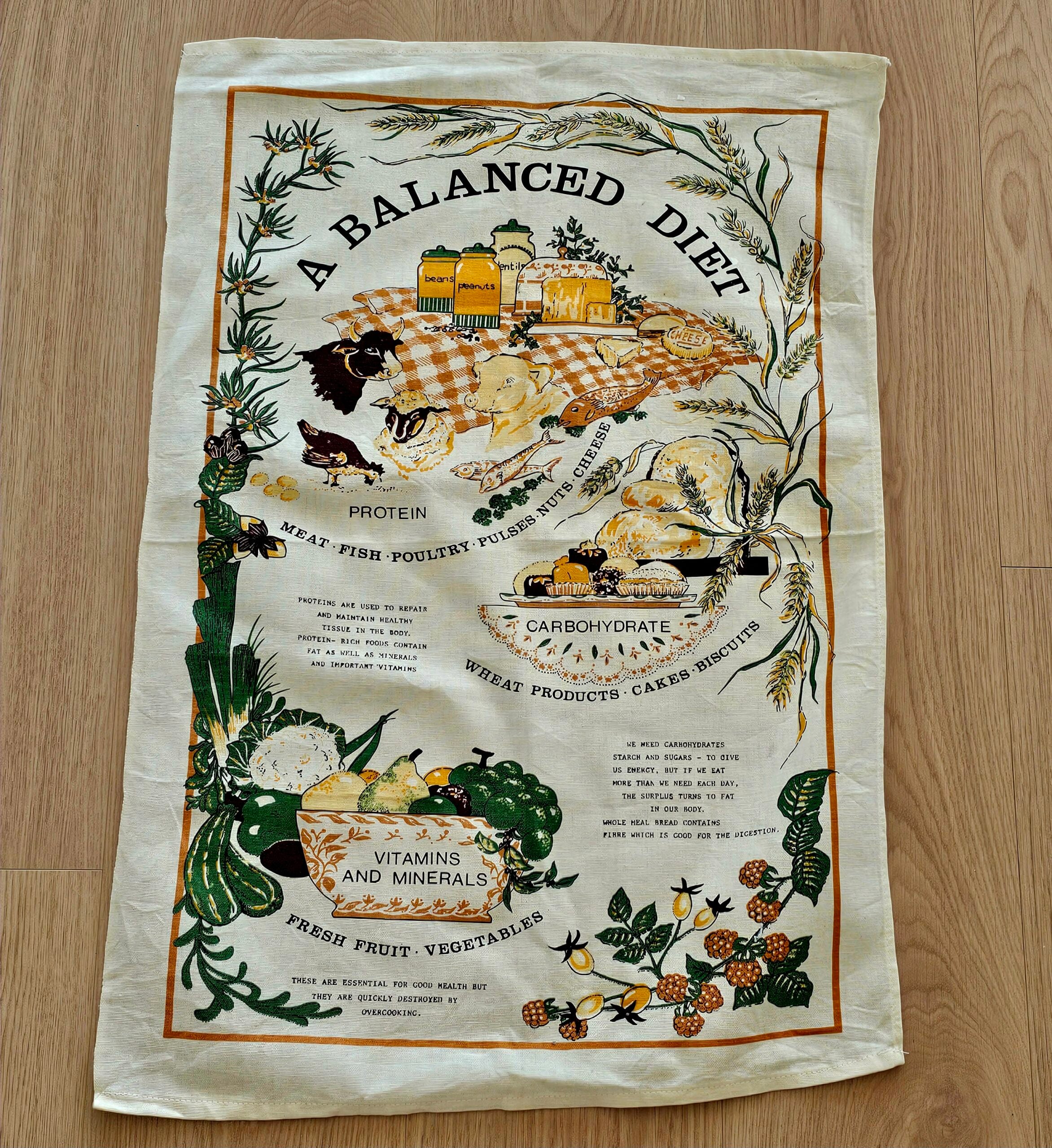 Teatowel - A Balanced Diet - morpeth antique centre hunter valley region vintage tea towel road trip linen irish ulster weavers cotton international domestic australian balanced diet