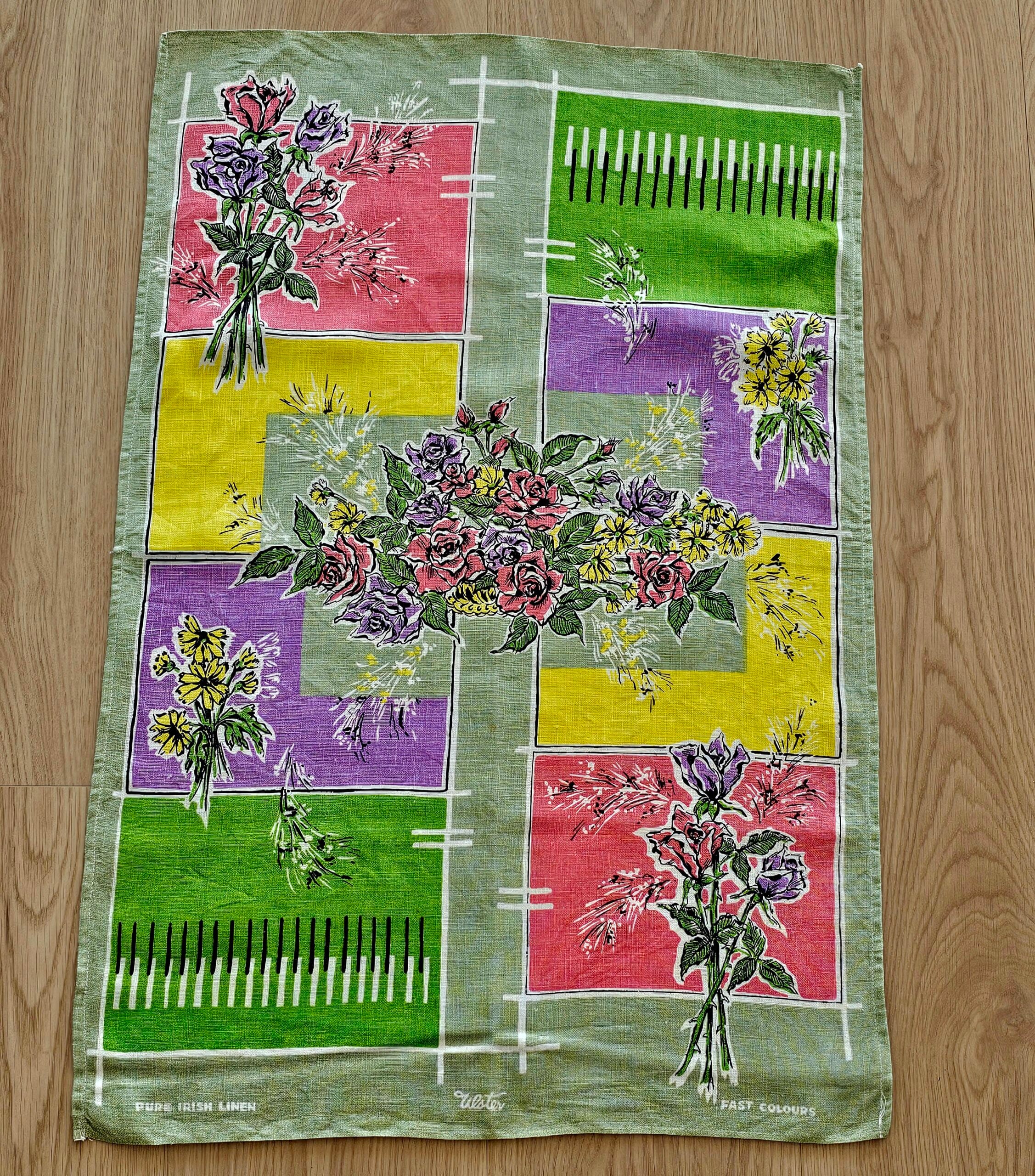 Teatowel - Floram Bouquets - morpeth antique centre hunter valley region vintage tea towel road trip linen irish ulster weavers cotton international domestic australian floral bouquet tiles