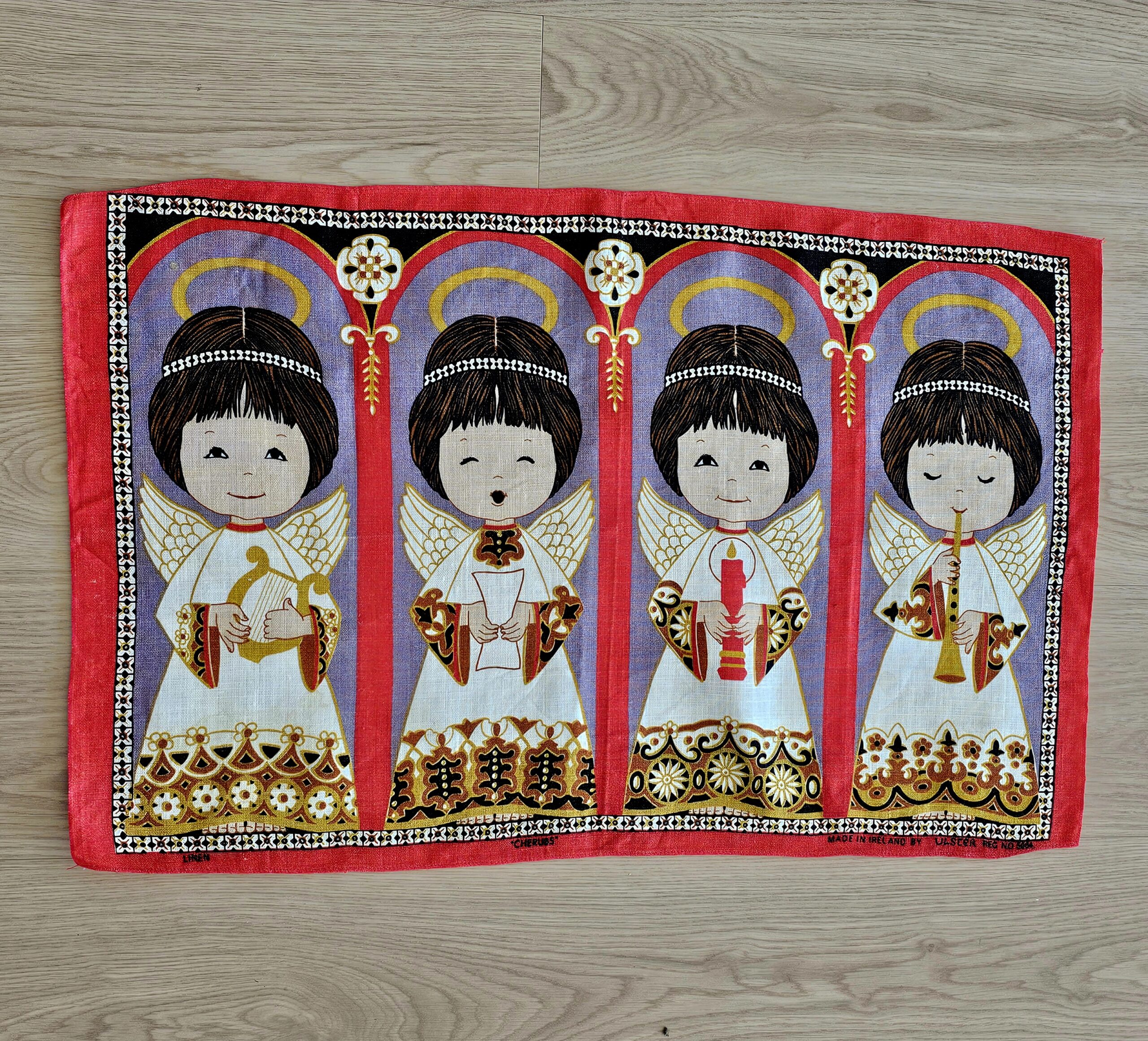 Teatowel - Cherub Angels - morpeth antique centre hunter valley region vintage tea towel road trip linen irish ulster weavers cotton international domestic australian christmas angel cherubs