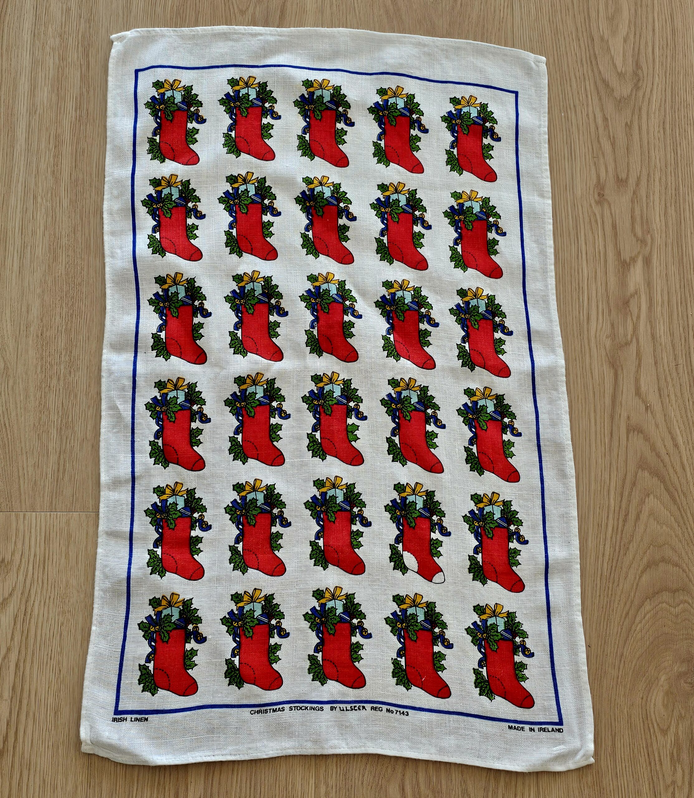 Teatowel - Christmas Stockings - morpeth antique centre hunter valley region vintage tea towel road trip linen irish ulster weavers cotton international domestic australian christmas stockings