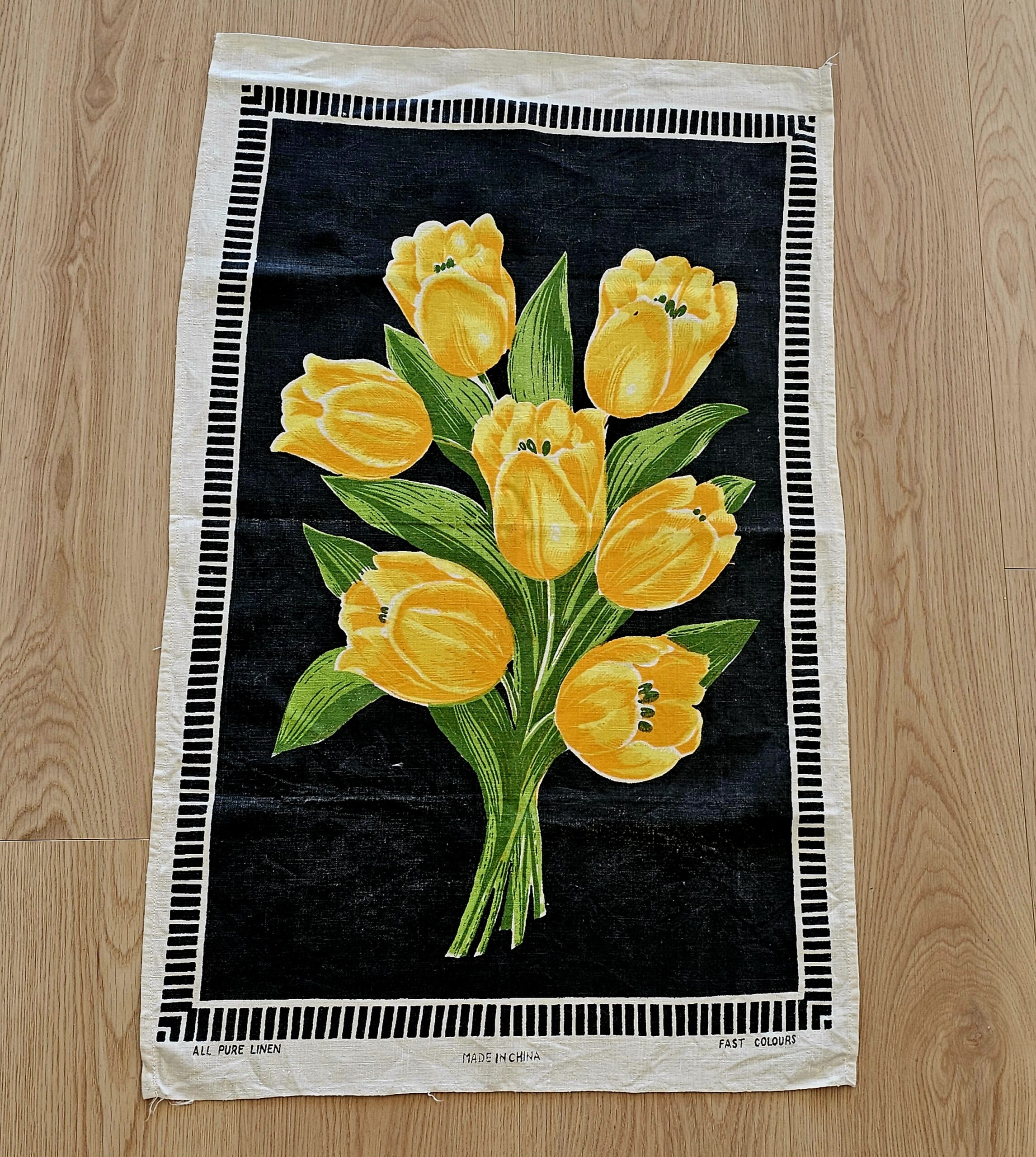 Teatowel - Yellow Tulips - morpeth antique centre hunter valley region vintage tea towel road trip linen irish ulster weavers cotton international domestic australian yellow tulips