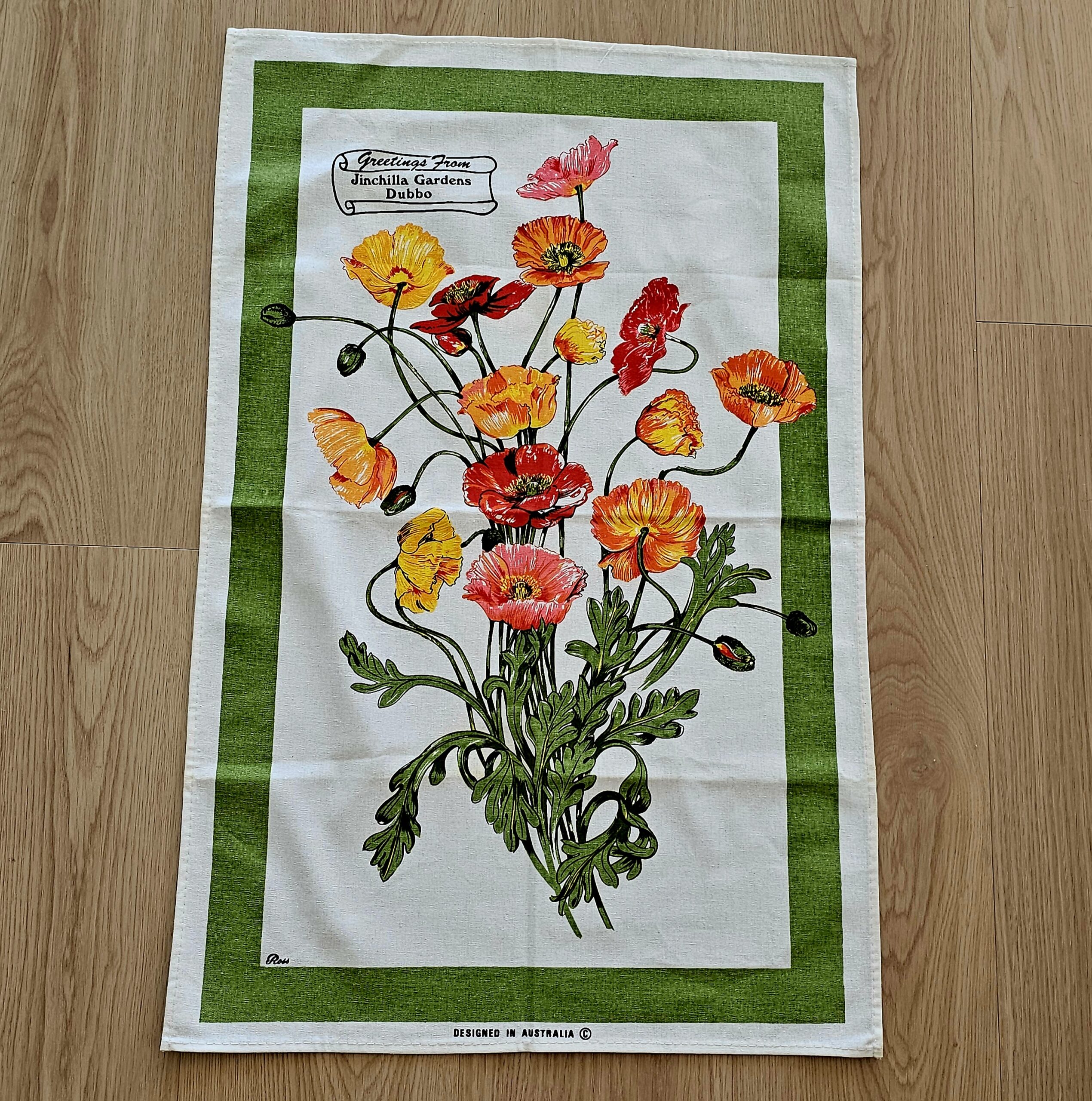 Teatowel - Dubbo, Jinchilla Gardens - morpeth antique centre hunter valley region vintage tea towel road trip linen irish ulster weavers cotton international domestic australian dubbo jinchilla gardens