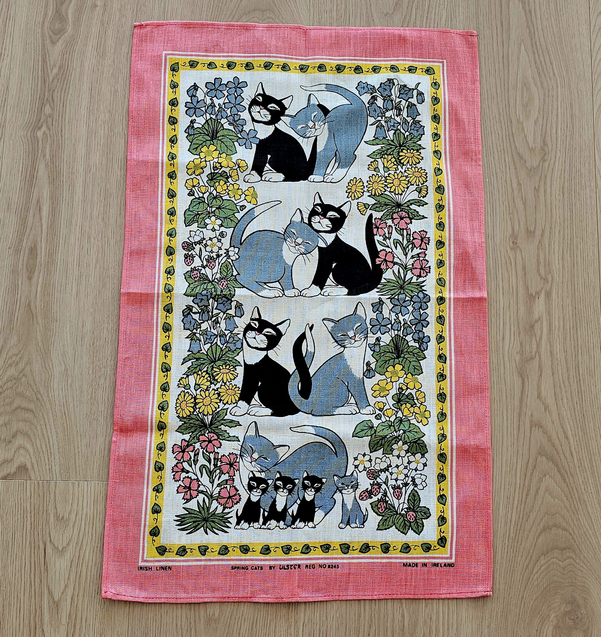 Teatowel - Spring Cats - morpeth antique centre hunter valley region vintage tea towel road trip linen irish ulster weavers cotton international domestic australian spring cats