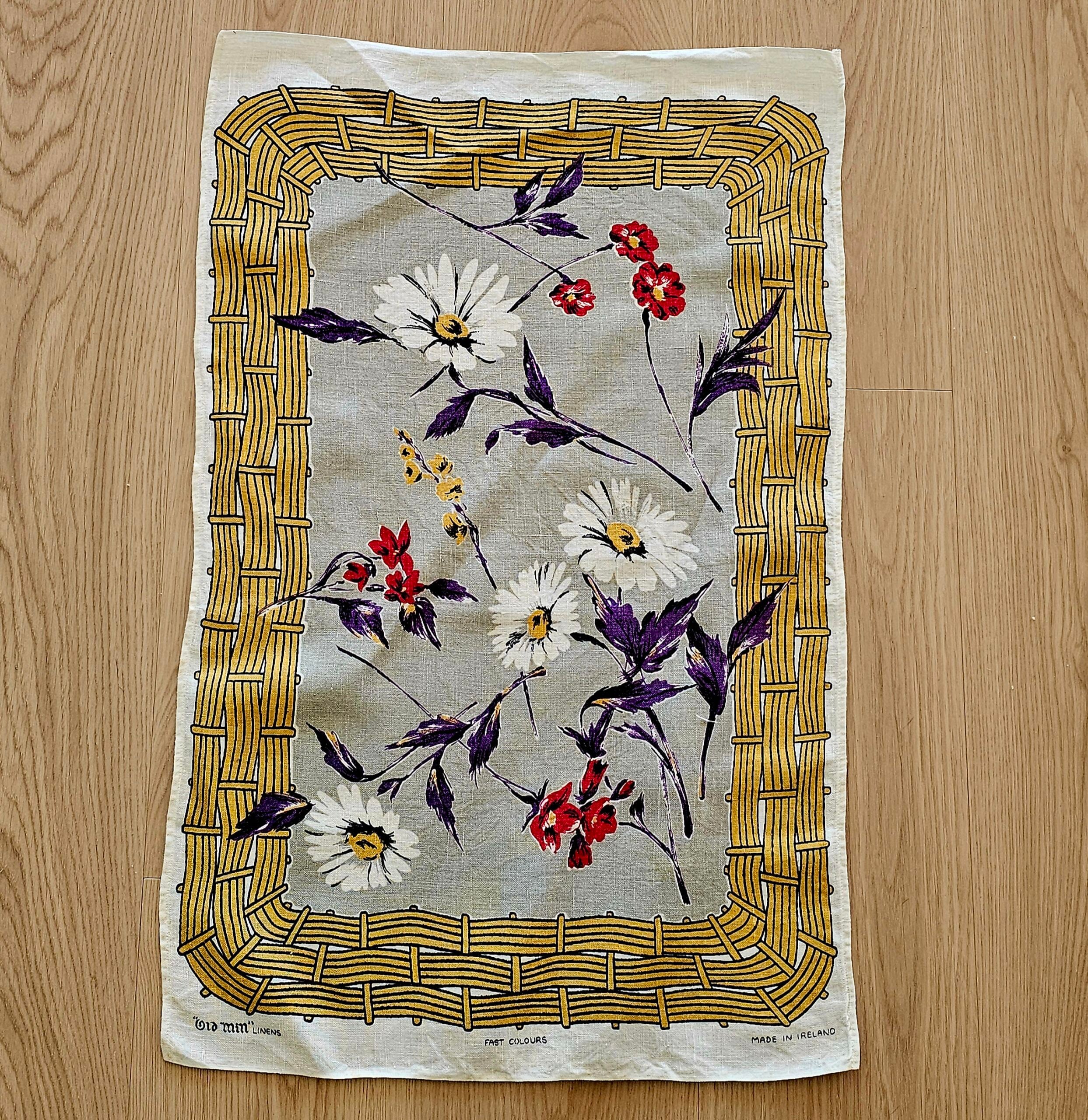 Teatowel - Flower Basket - morpeth antique centre hunter valley region vintage tea towel road trip linen irish ulster weavers cotton international domestic australian flower basket