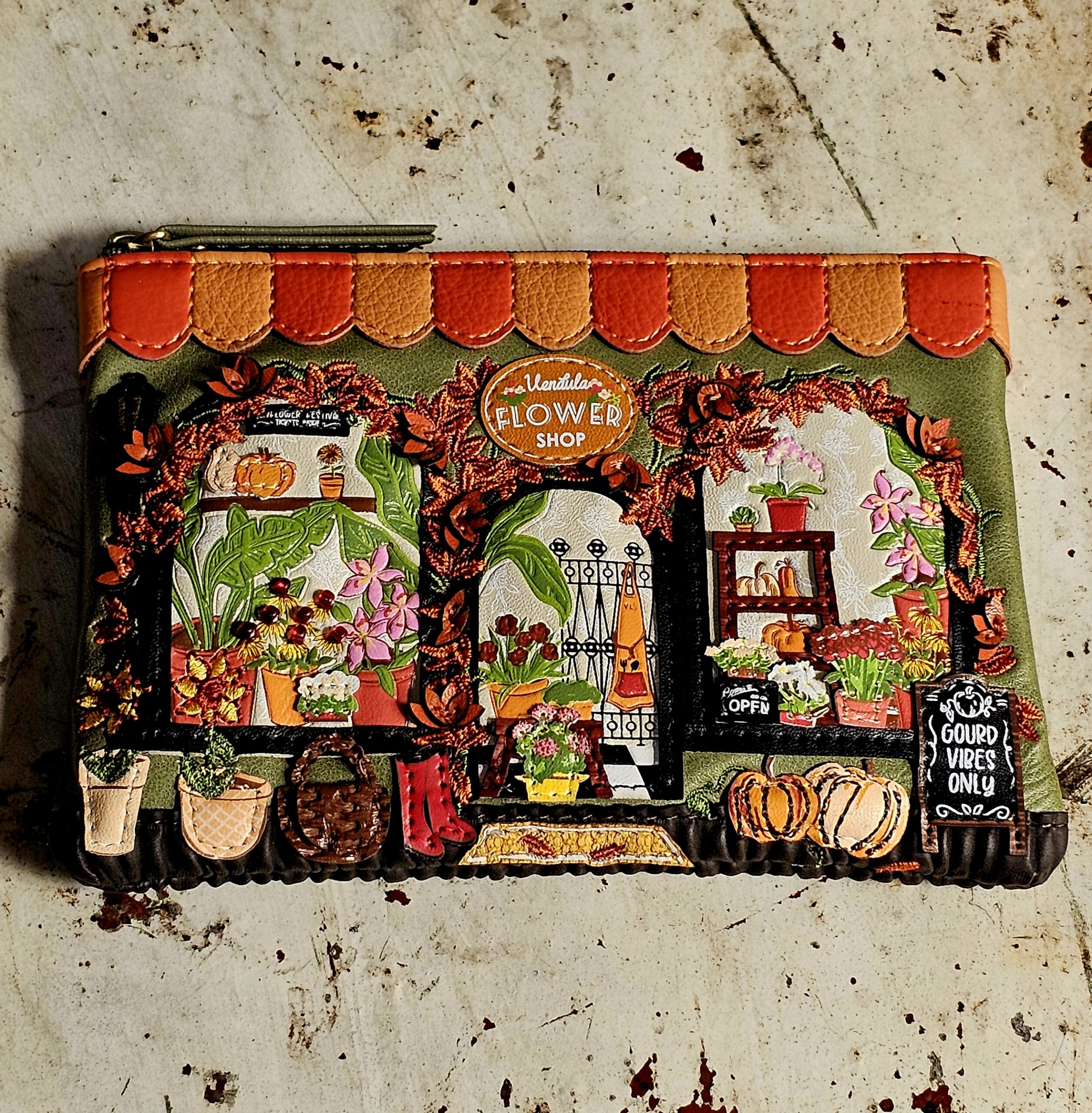Vendula Zip Key Coin Wallet - Flower Shop - morpeth gift gallery vendula london flower shop mini grace grab wallet coin purse flip phone case pouch kate eliza bella alice paige key charm pod case zip around zipper flower shop