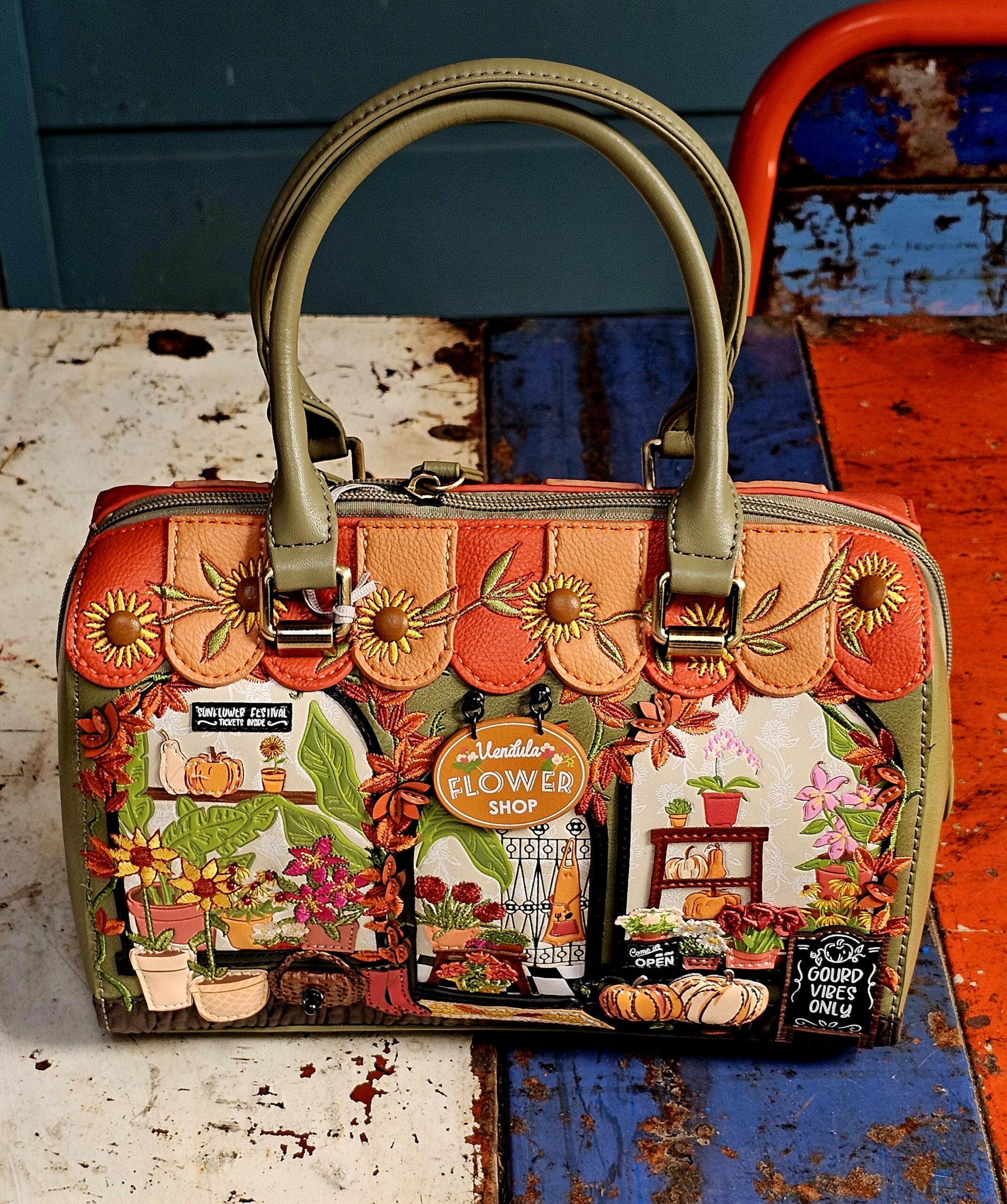 Vendula Bowler Bag - Flower Shop - morpeth gift gallery vendula london flower shop mini grace grab wallet coin purse flip phone case pouch kate eliza bella alice paige key charm pod case zip around zipper flower shop