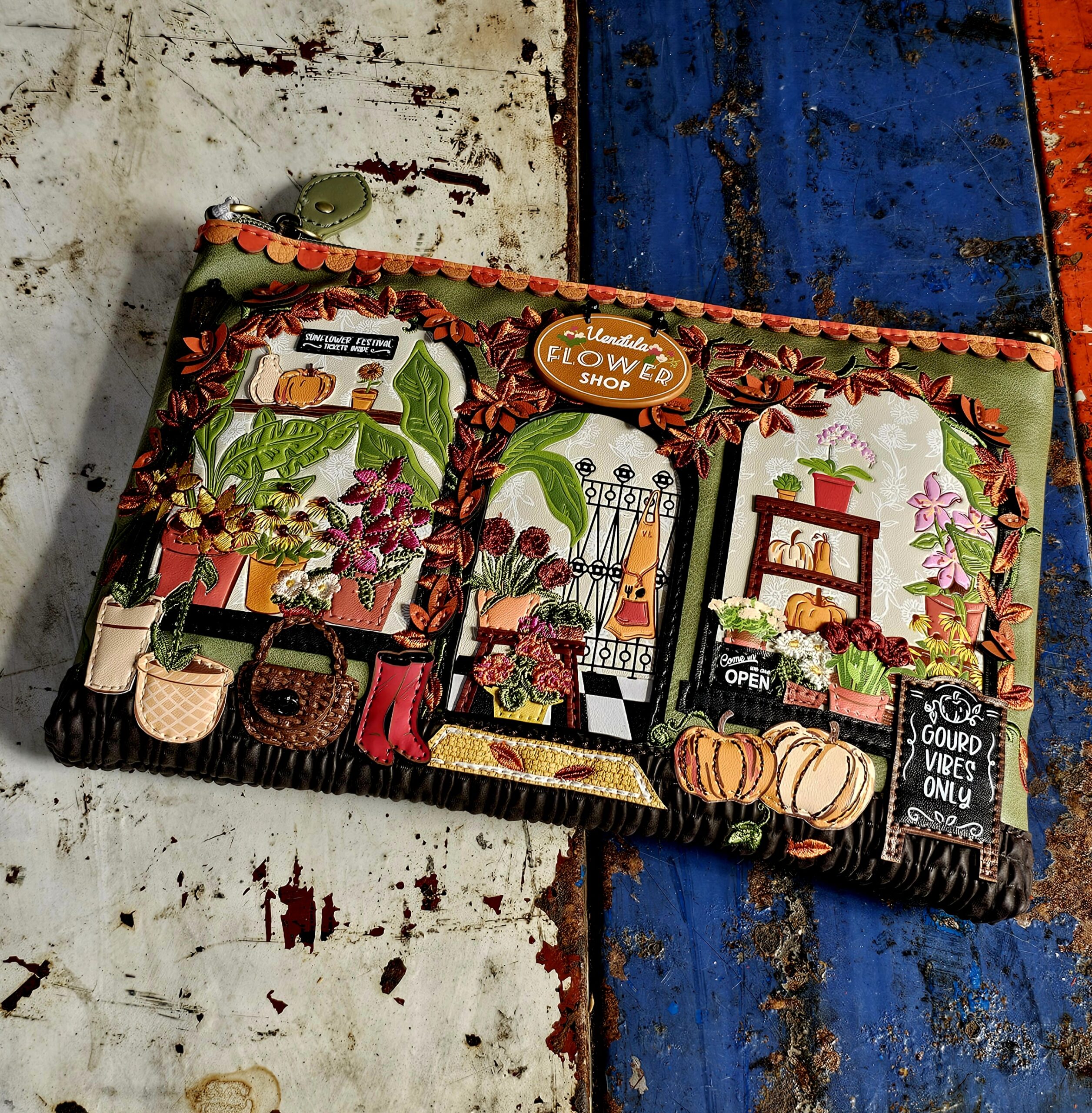 Vendula Kate Pouch Bag - Flower Shop - morpeth gift gallery vendula london flower shop mini grace grab wallet coin purse flip phone case pouch kate eliza bella alice paige key charm pod case zip around zipper flower shop hand bag