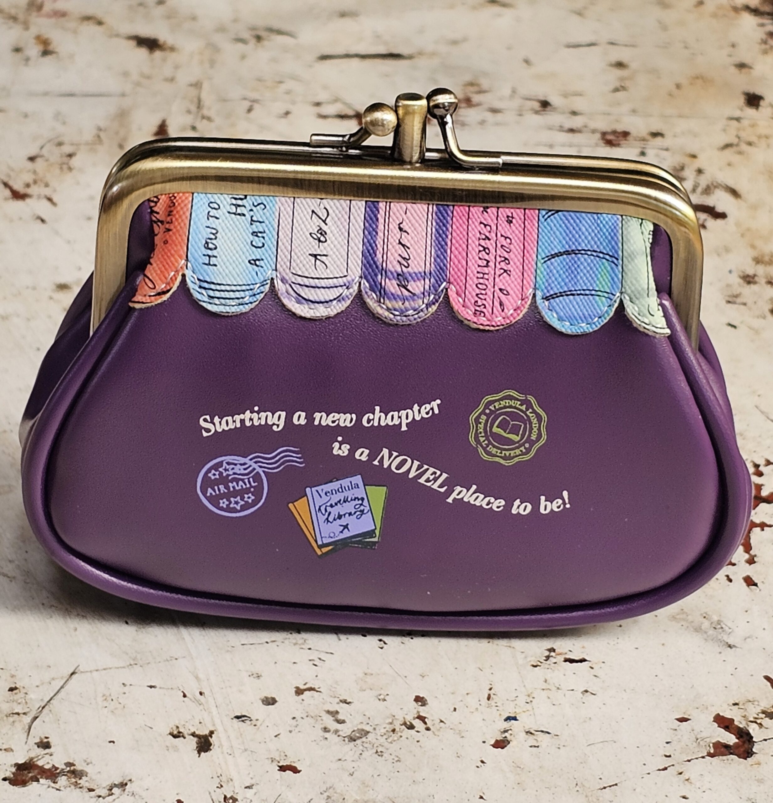 Vendula Clip Coin Purse - Library Bookshop - morpeth gift gallery vendula london flower shop mini grace grab wallet coin purse flip phone case pouch kate eliza bella alice paige key charm pod case zip around zipper travelling book shop