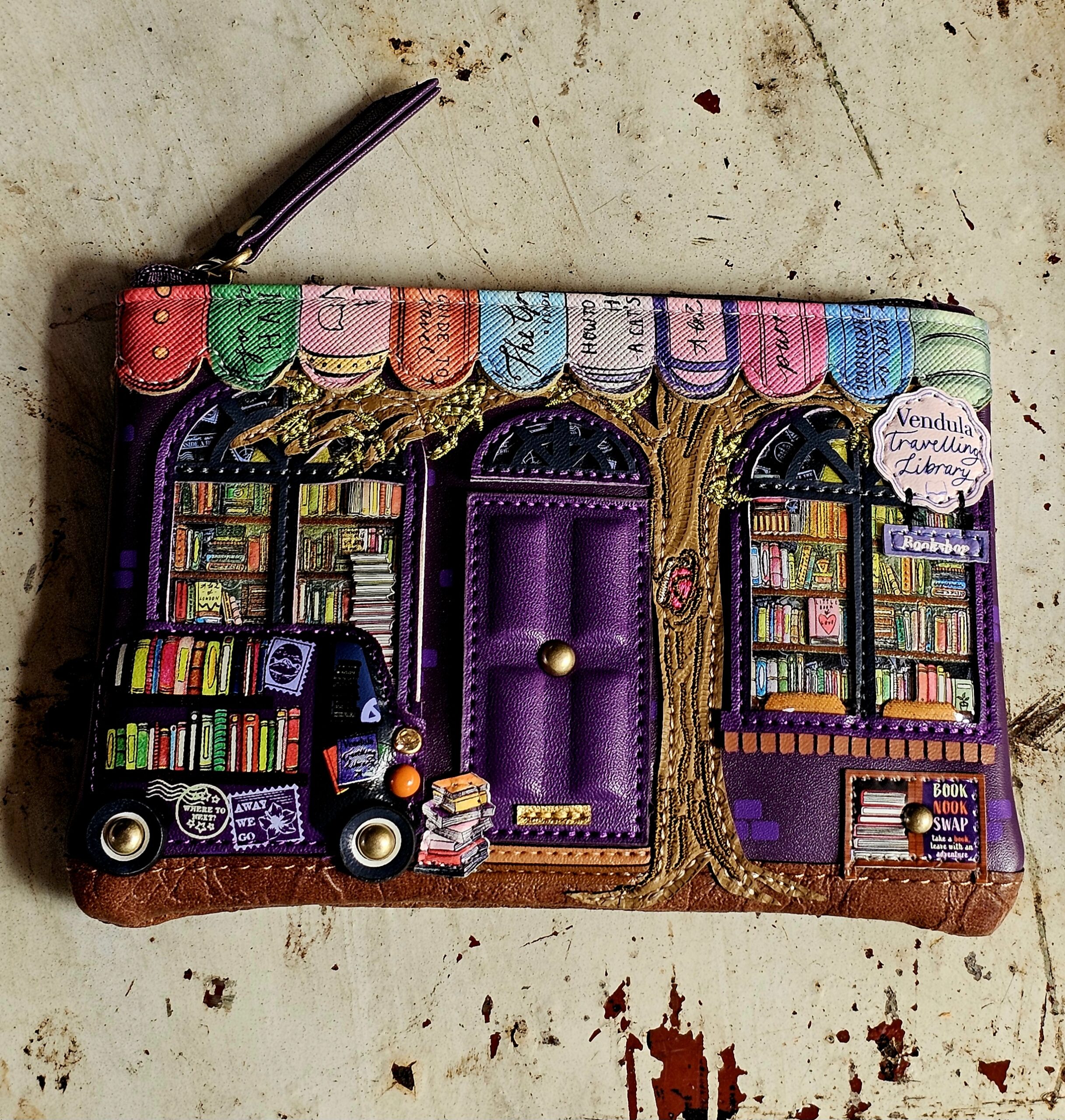 Vendula Zip Keychain Wallet - Library Bookshop - morpeth gift gallery vendula london flower shop mini grace grab wallet coin purse flip phone case pouch kate eliza bella alice paige key charm pod case zip around zipper travelling book shop