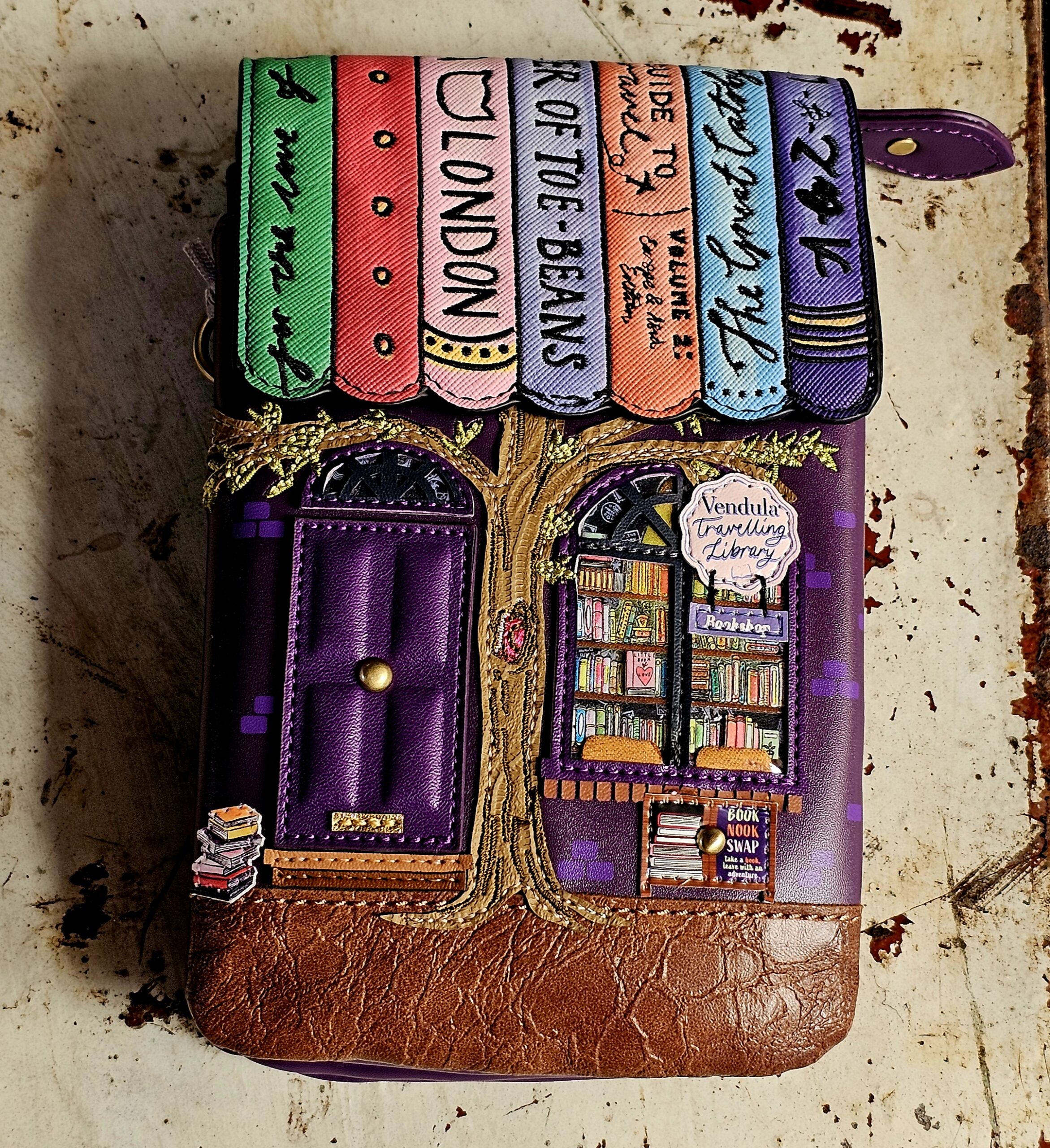 Vendula Phone Pouch Bag - Library Bookshop - morpeth gift gallery vendula london flower shop mini grace grab wallet coin purse flip phone case pouch kate eliza bella alice paige key charm pod case zip around zipper travelling book shop