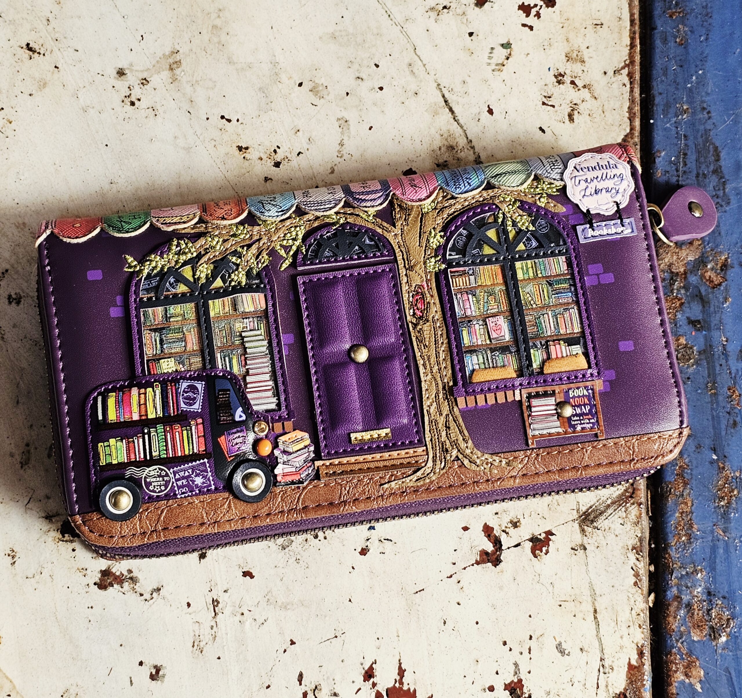 Vendula Zip Around Wallet - Library Bookshop - morpeth gift gallery vendula london flower shop mini grace grab wallet coin purse flip phone case pouch kate eliza bella alice paige key charm pod case zip around zipper travelling book shop