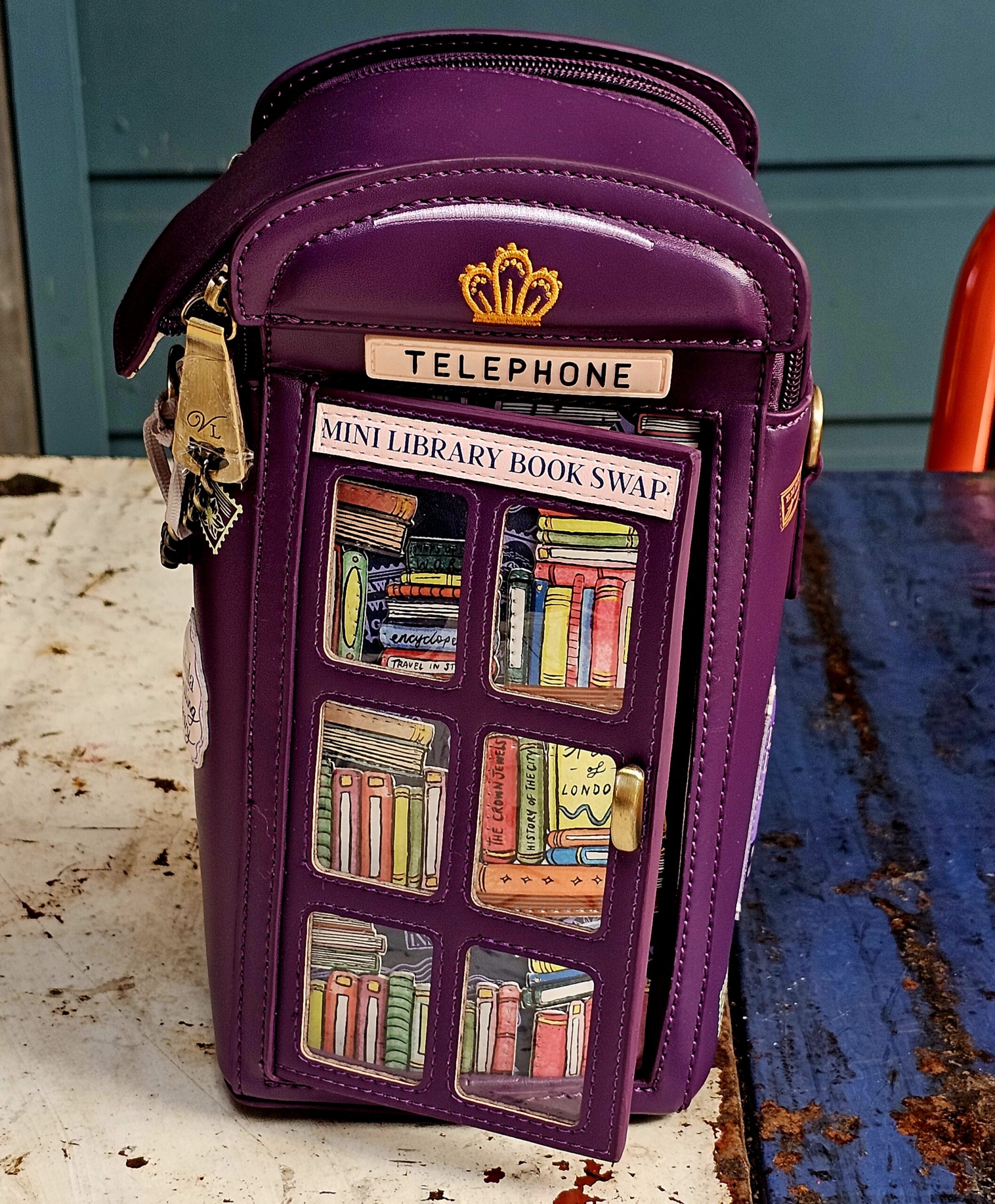 Vendula Box Bag - Library Book Nook - morpeth gift gallery vendula london flower shop mini grace grab wallet coin purse flip phone case pouch kate eliza bella alice paige key charm pod case zip around zipper travelling book shop