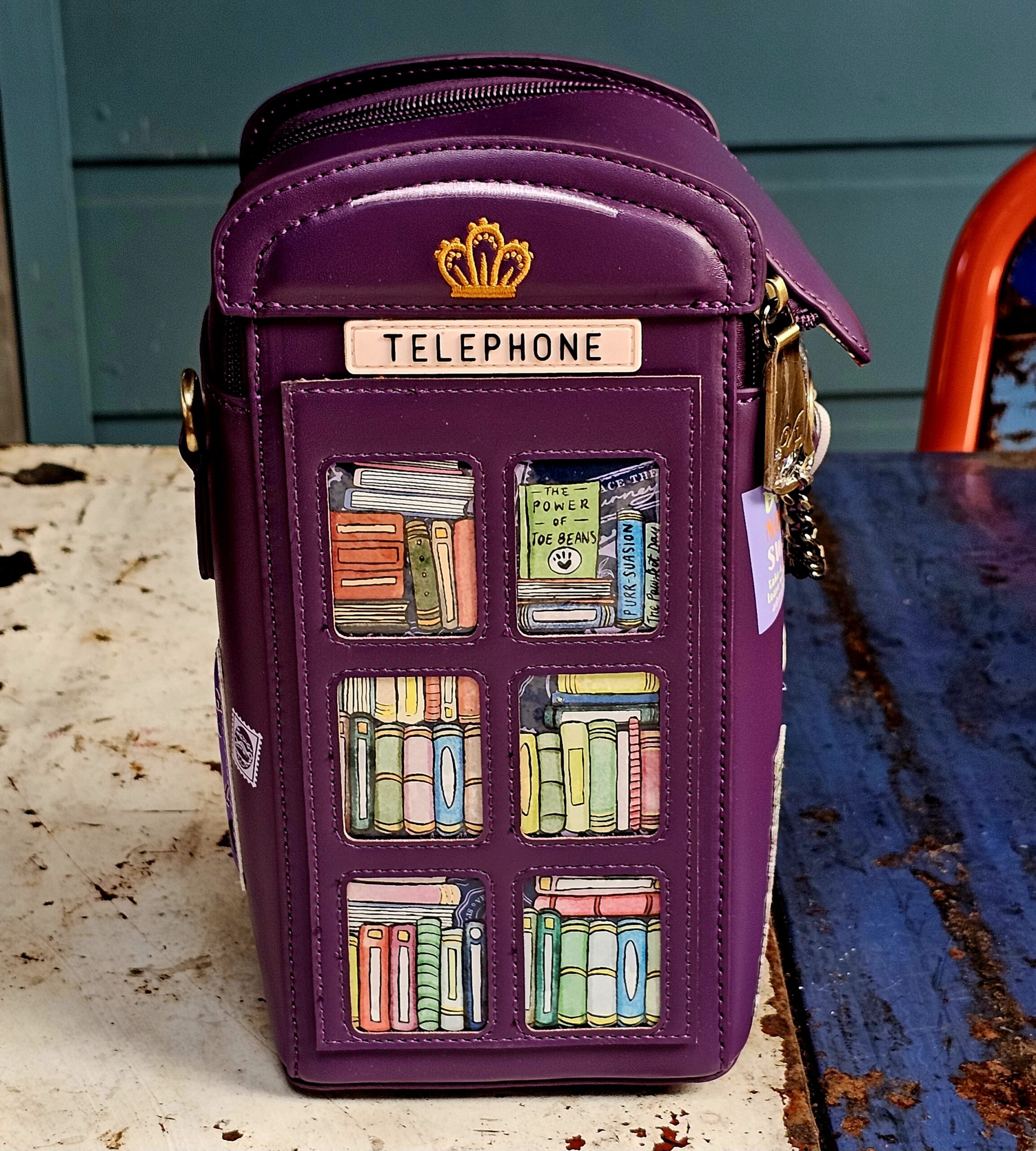 Vendula Box Bag - Library Book Nook - morpeth gift gallery vendula london flower shop mini grace grab wallet coin purse flip phone case pouch kate eliza bella alice paige key charm pod case zip around zipper travelling book shop