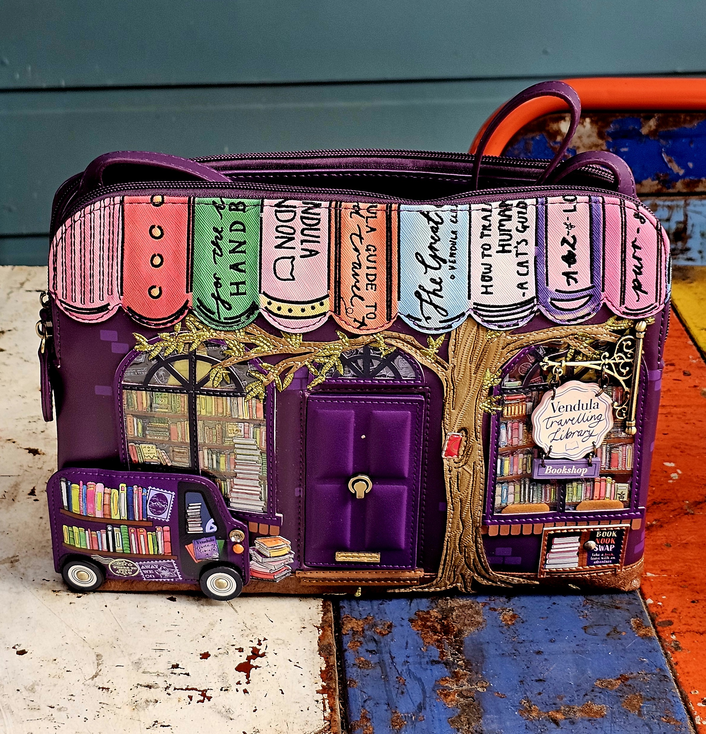 Vebdula Bella Bag - Library Bookshop - morpeth gift gallery vendula london flower shop mini grace grab wallet coin purse flip phone case pouch kate eliza bella alice paige key charm pod case zip around zipper travelling book shop library