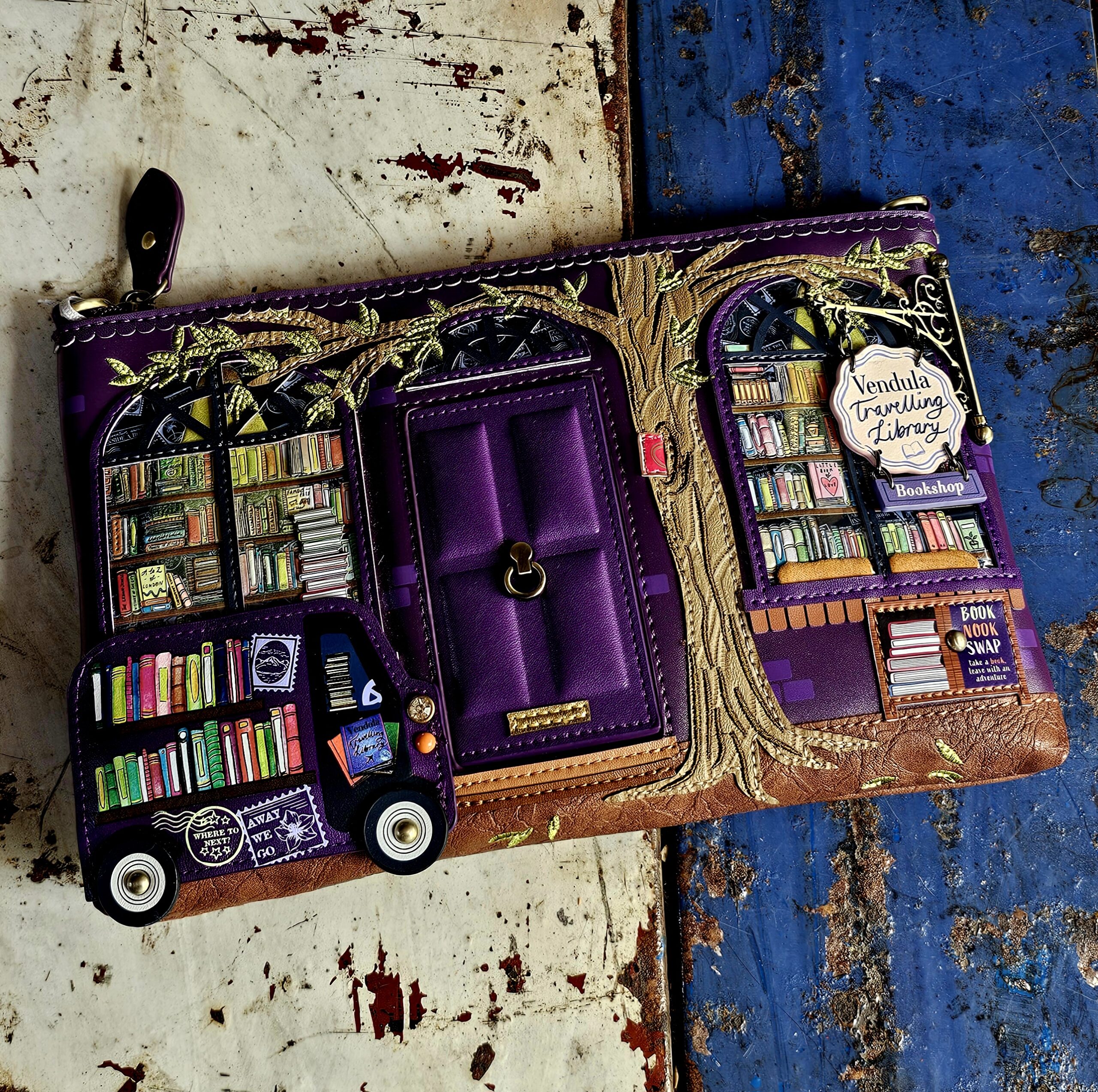 Vendula Kate Pouch Bag - Library Bookshop - morpeth gift gallery vendula london flower shop mini grace grab wallet coin purse flip phone case pouch kate eliza bella alice paige key charm pod case zip around zipper travelling book shop library