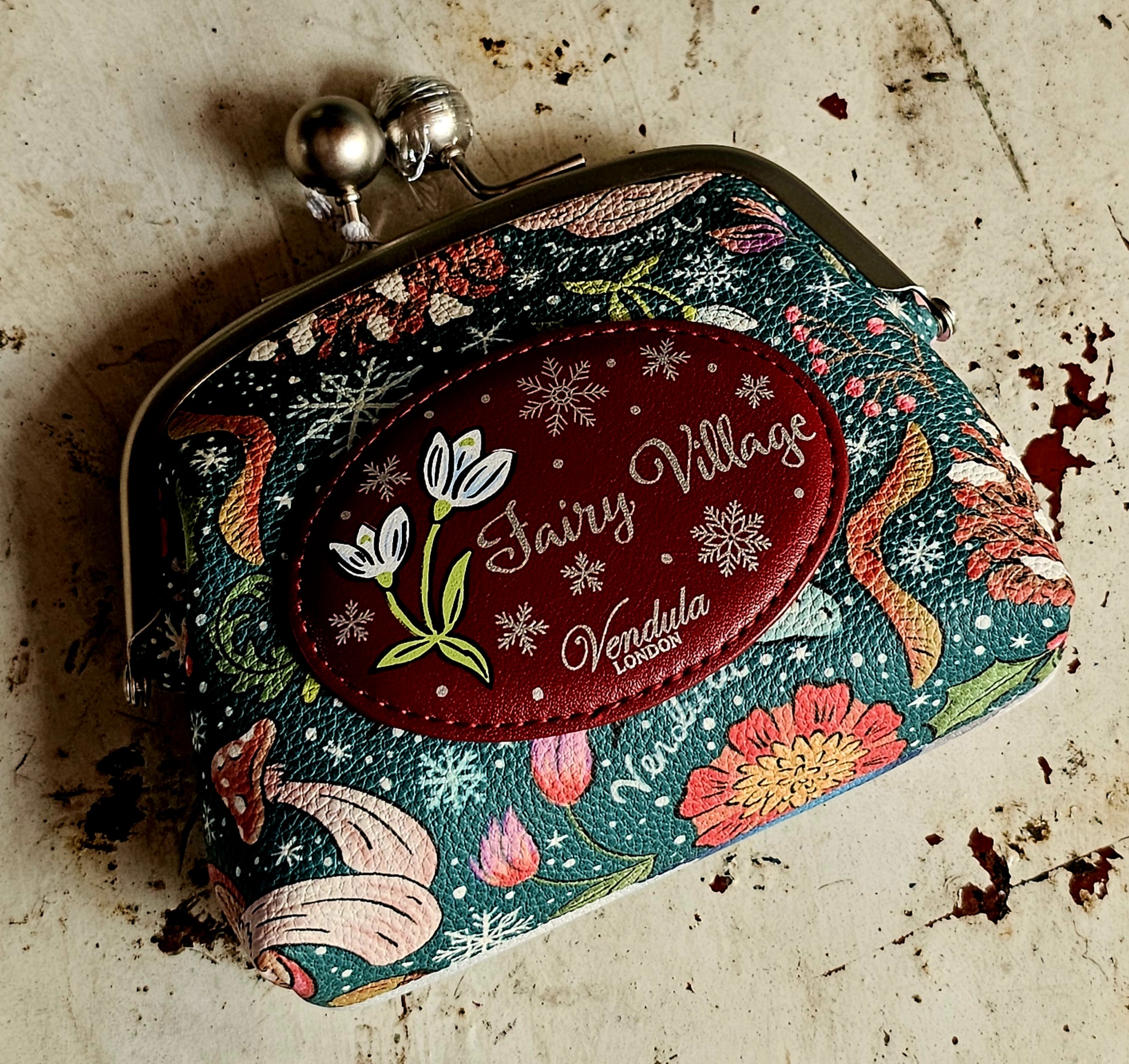 Vendula Rita Clip Coin Purse - Fairy Village - morpeth gift gallery vendula london flower shop mini grace grab wallet coin purse flip phone case pouch kate eliza bella alice paige key charm pod case zip around zipper travelling book shop rita fairy village toadstool