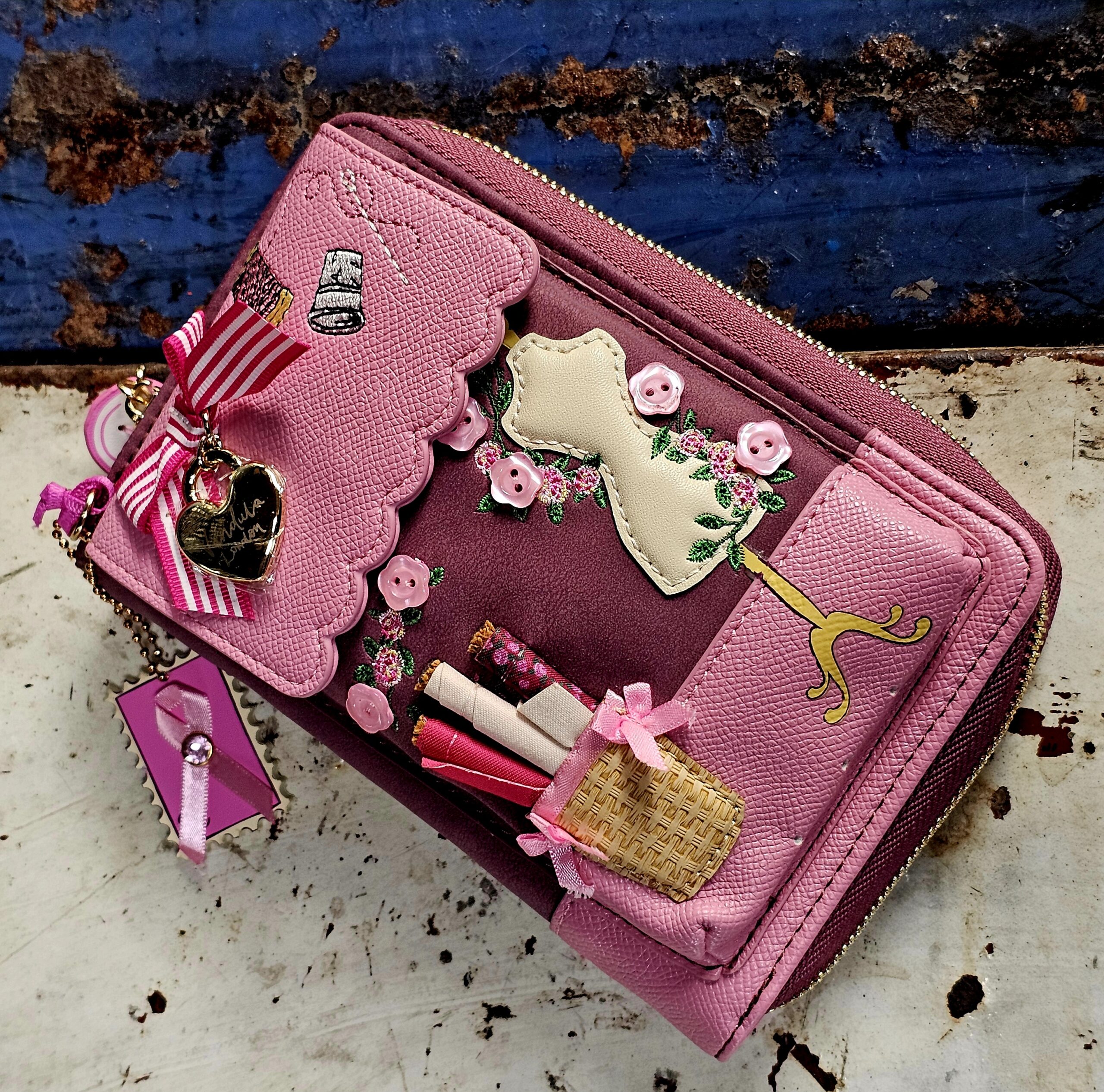Vendula Bree Phone Pouch - Sewing Box - morpeth gift gallery vendula london flower shop mini grace grab wallet coin purse flip phone case pouch kate eliza bella alice paige key charm pod case zip around zipper pink ribbon sewing box scrap book